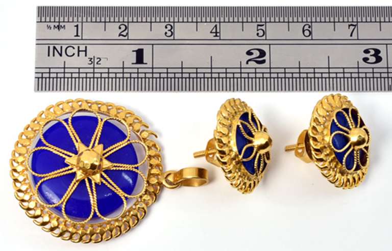 22k & Lapis Earrings and Pendant Set: