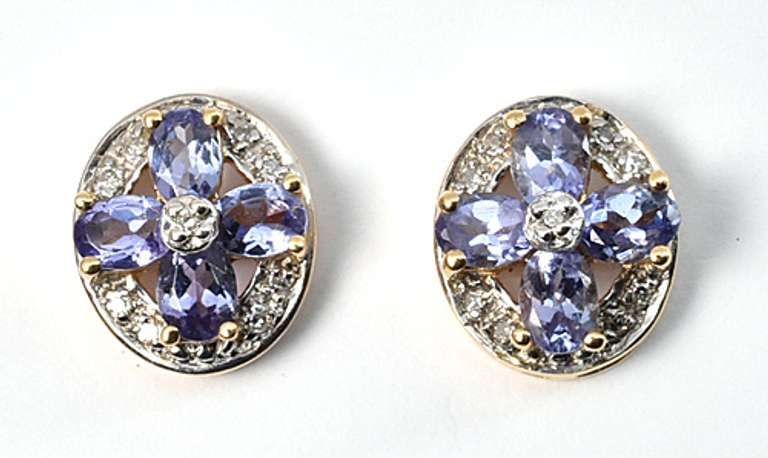 Cute Iolite and Diamond Stud Earrings