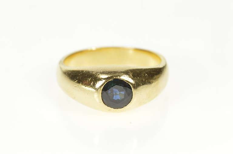 14K Yellow Gold Sapphire Solitaire Retro Simple Statement Ring
