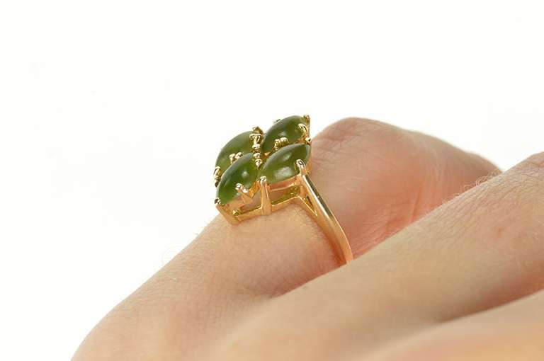 14K Yellow Gold Nephrite Jade Marquise Cluster Statement Ring