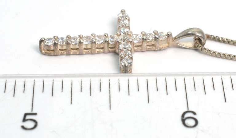 Sterling Silver CZ Cross Pendant & Chain