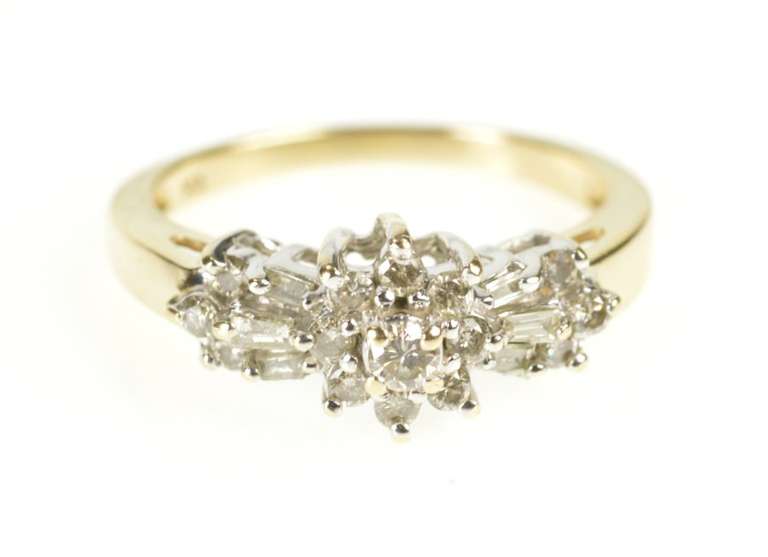 14K Yellow Gold Diamond Cluster Baguette Accent Engagement Ring