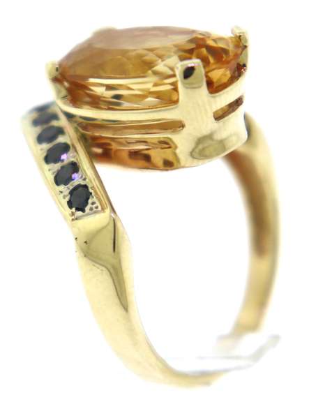 Stylish 14kt YG Citrine with Black & White Diamond Ring