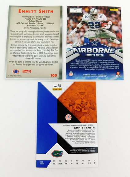 3 Emmitt Smith, Cowboys Football Cards