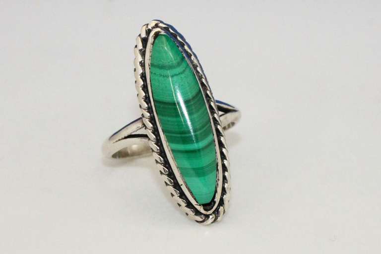 Striking Malachite in Sterling Ring