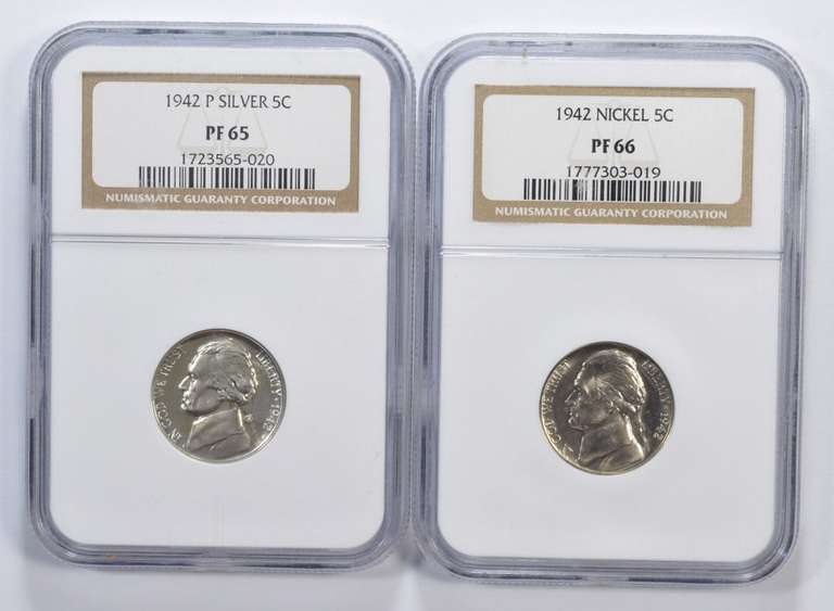 (Lot 2) PF65 1942-P & PF66 1942 Jefferson Nickels - Graded NGC