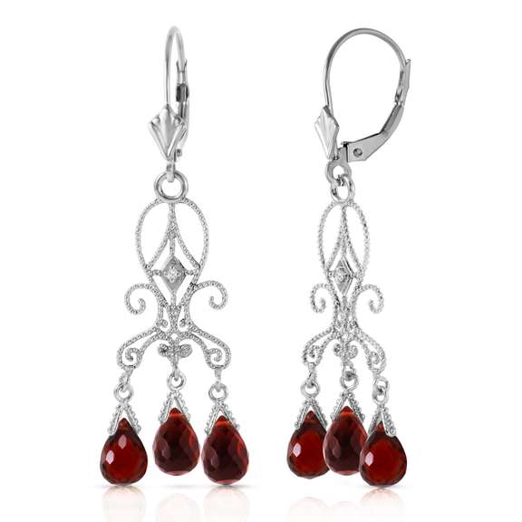Solid White Gold Love Is Patient Garnet Diamond Earrings