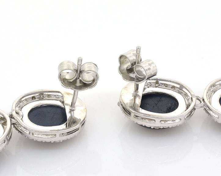 Hypnotic Star Sapphire & Diamond Dangle Earrings in Sterling Silver