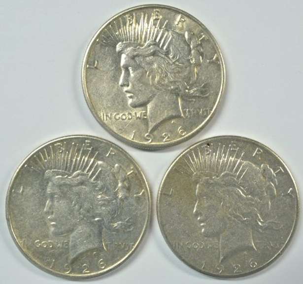 3 Semi-key date 1926-S Peace Silver Dollars