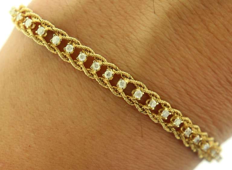 Vintage Yellow Gold Individual Prong Set Diamond Bracelet