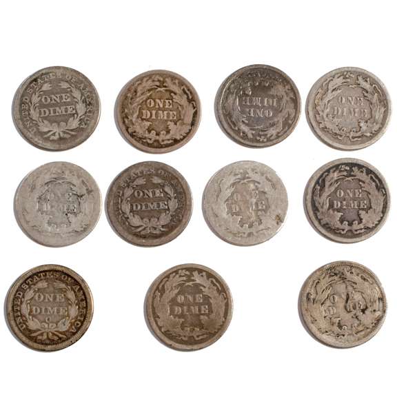 11 Assorted Seated Dimes