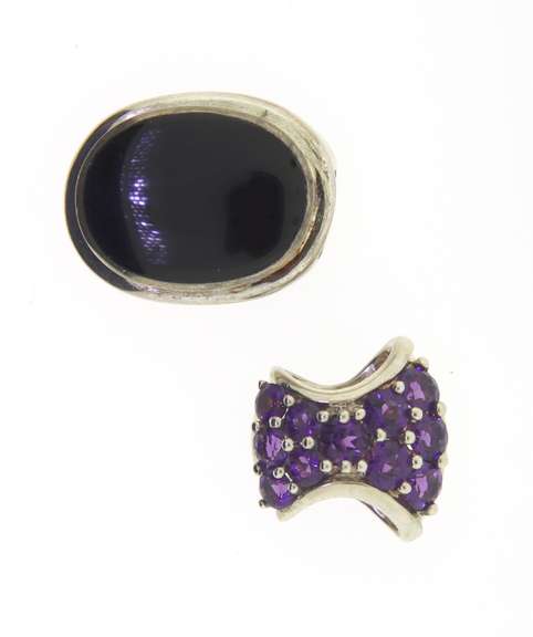 Vintage 925 sterling silver lot of two pendants, black onyx and amethyst