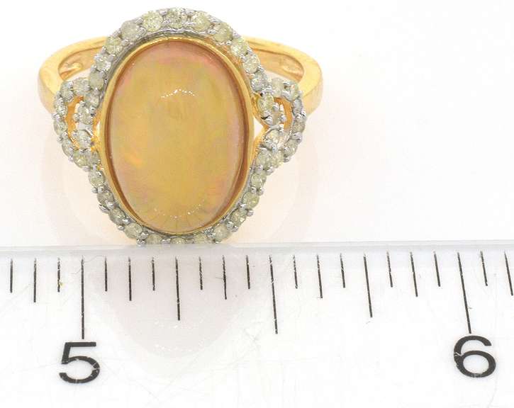 Tasteful Opal & Diamond Ring in Vermeil