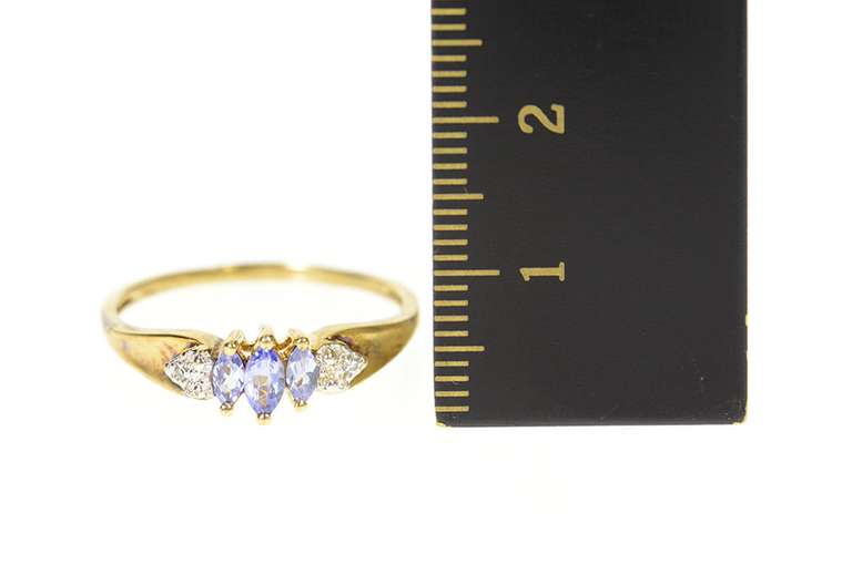 10K Yellow Gold Three Marquise Tanzanite Diamond Accent Ring