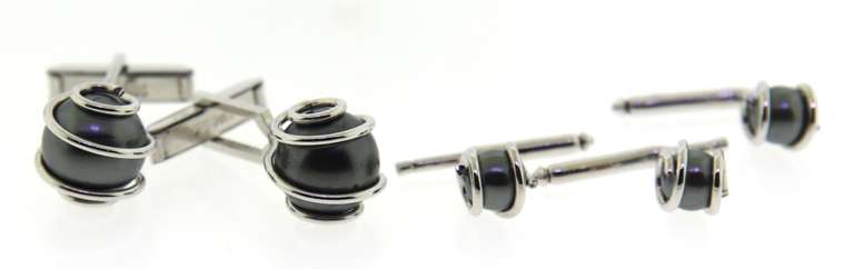 Set of Black Pearl Swirl 2 Cufflinks & 3 Shirt Studs