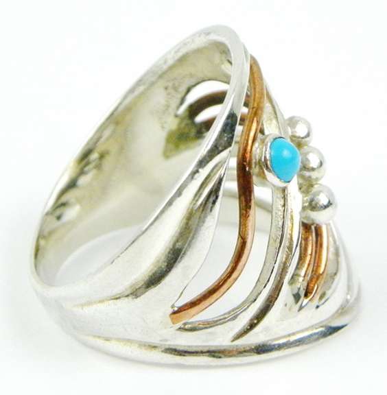 2-Tone Sterling Turquoise Wide Ring, Size 10