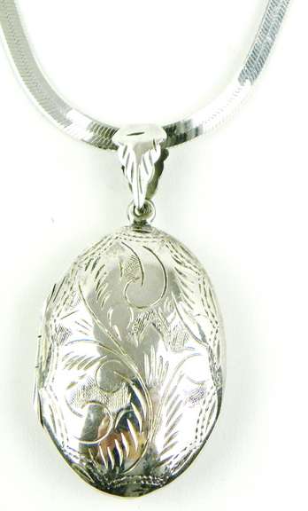 Sterling Silver Engraved Locket & Chain