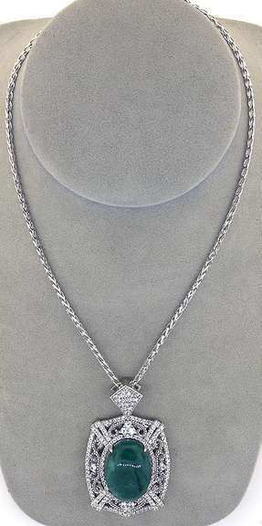 Exquisite Massive 28.44CTW Emerald & Sapphire Necklace in Sterling Silver