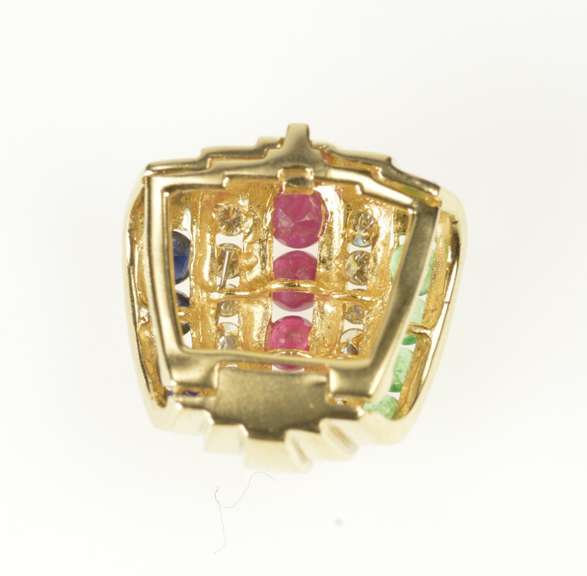 14K Yellow Gold Ruby Emerald Diamond Channel Slide Enhancer Pendant