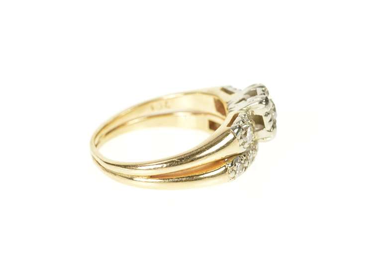 14K Yellow Gold 0.50 Ctw Diamond Bridal Set Retro Engagement Ring
