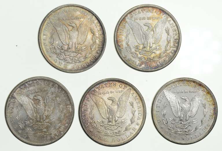 Lot (5) 1881-S & 1883-O Morgan Silver Dollars - TONED! - Choice Unc
