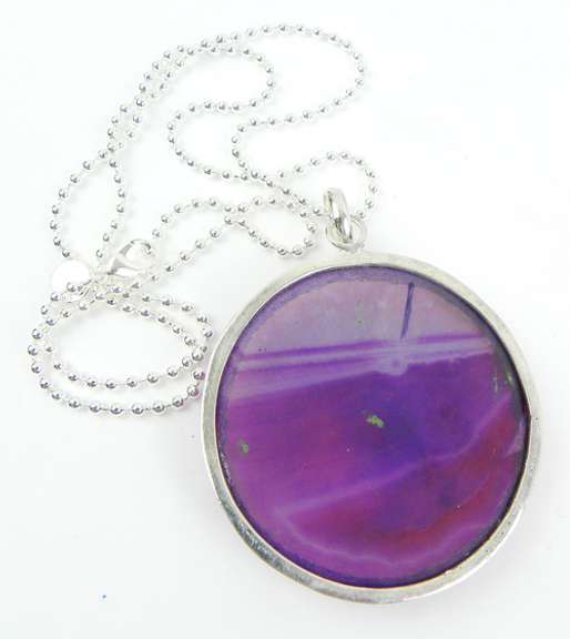 Huge Purple Geode Sterling Pendant & Long Chain