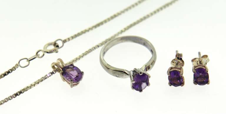 Set of Amethyst Necklace, Ring and Earrings
