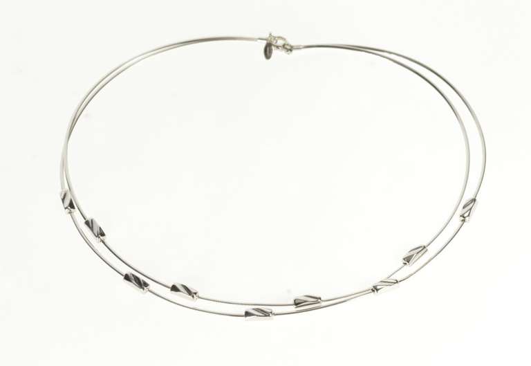 14K White Gold Layered Square Beaded Cocoon Statement Necklace