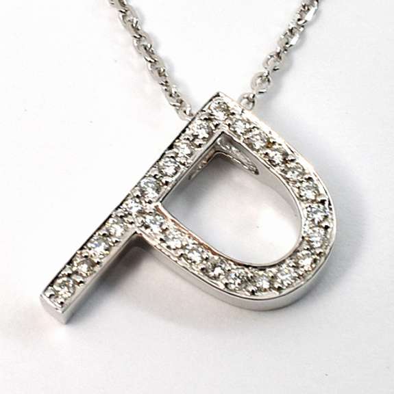 P Initial Pendant Necklace with Diamonds in 14K WG