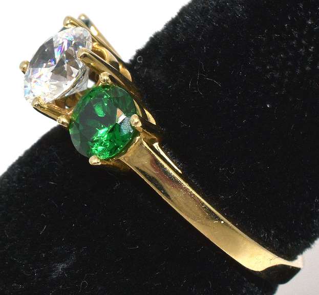 Sparkling Emerald & CZ Ring in 14KT Yellow Gold