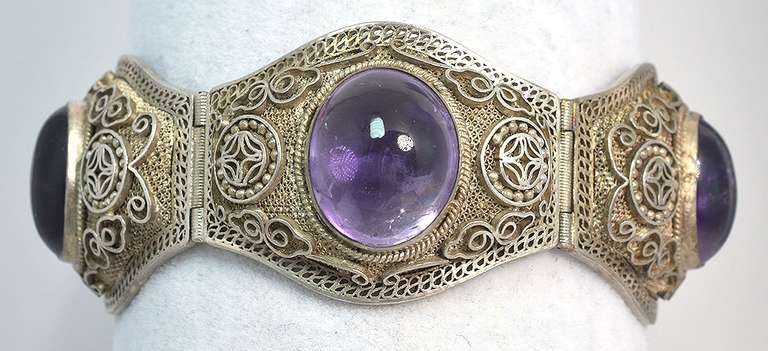 Ornate Vintage Amethyst Bracelet in Sterling Silver