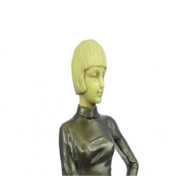 Fencer with Faux Bone holding Foil Bronze Sculpture