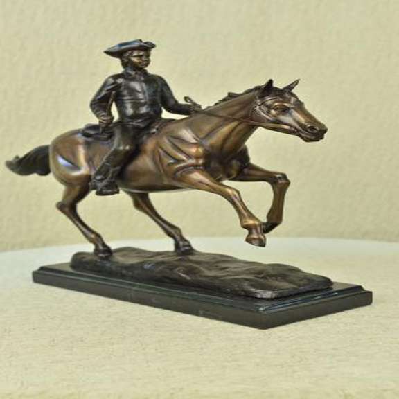 Soldier on Horse Bronze Statue on Marble Base Sculpture