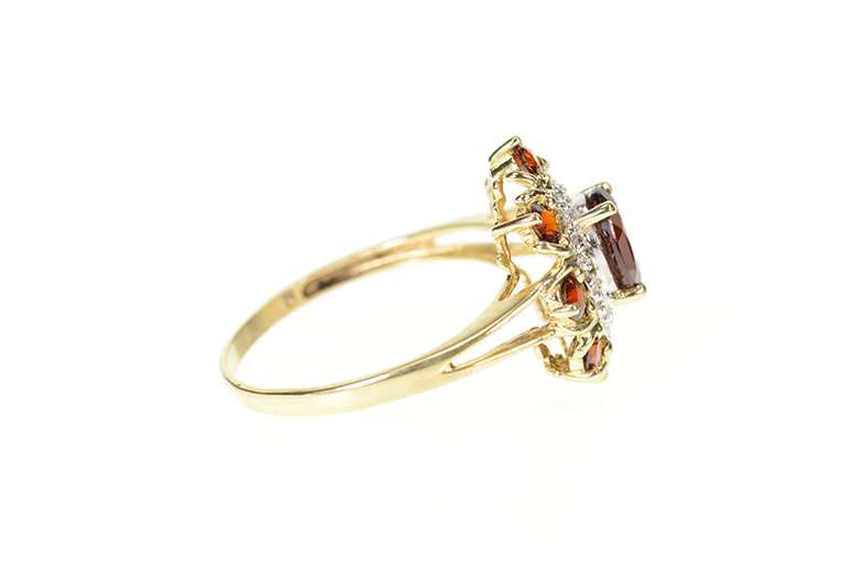 14K Yellow Gold Oval Garnet Diamond Accent Cocktail Ring