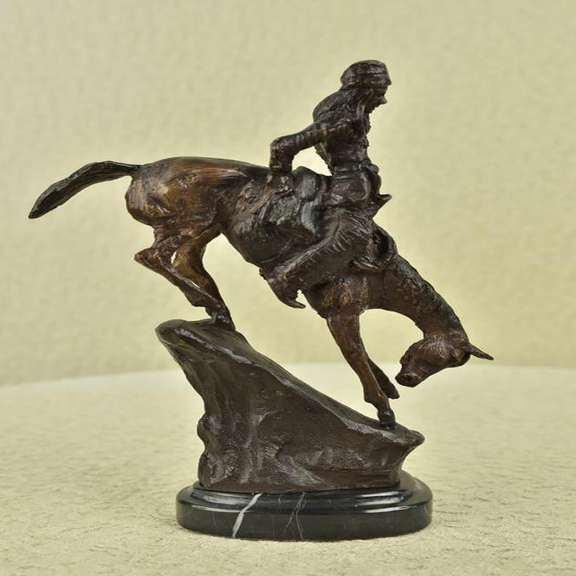 Native Indian Chief Riding Horse on a Rock Bronze Sculpture