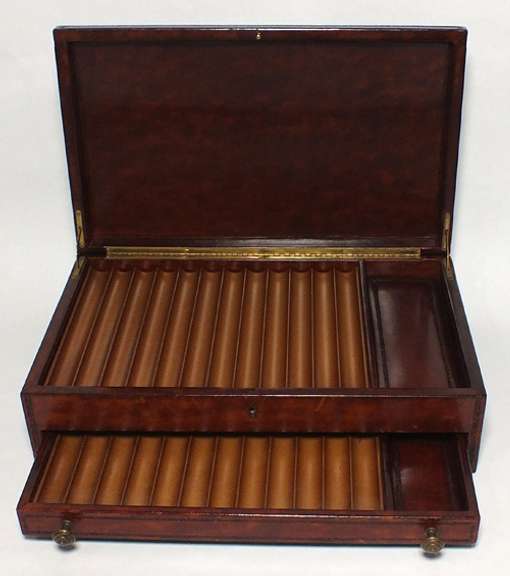 Horchow Leather Jewelry Box with engraved leaf details