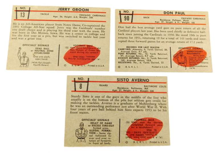 3 Bowman 1953 Football Cards
