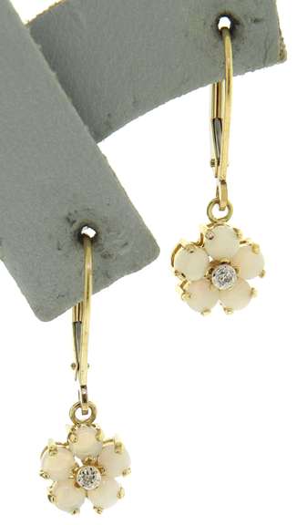 Simple Opal & Diamond Accent Flower Earrings