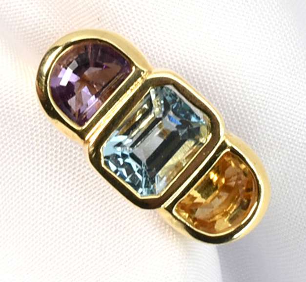 Colorful Blue Topaz, Citrine, & Amethyst Ring