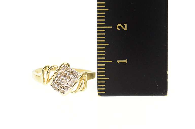 14K Yellow Gold Squared Diamond Cluster Bypass Statement Ring