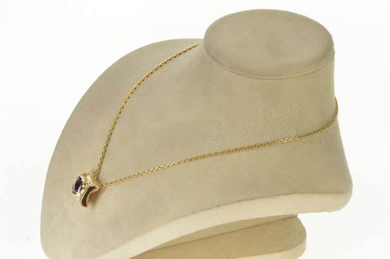 14K Yellow Gold Faceted Amethyst Ornate Statement Slide Pendant