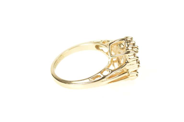 14K Yellow Gold Curved Diamond Cluster Freeform Statement Ring
