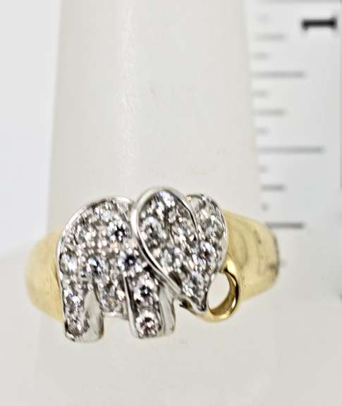 Delightful 14K Diamond Elephant Ring