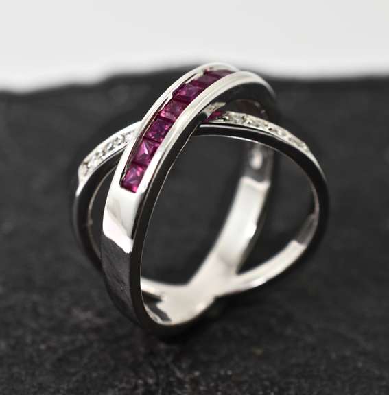 Architectural 18K Ruby & Diamond Bypass Ring