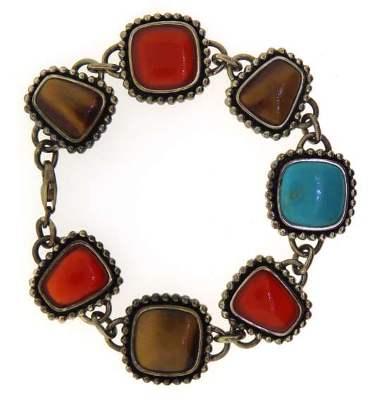 Vintage 925 sterling silver Tiger eye and red carnelian bracelet