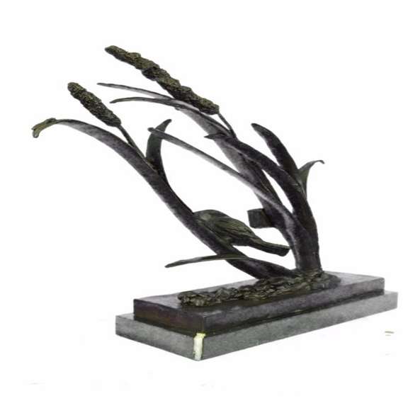 Bird Marshland Bronze Sculpture on Marble Base Statue