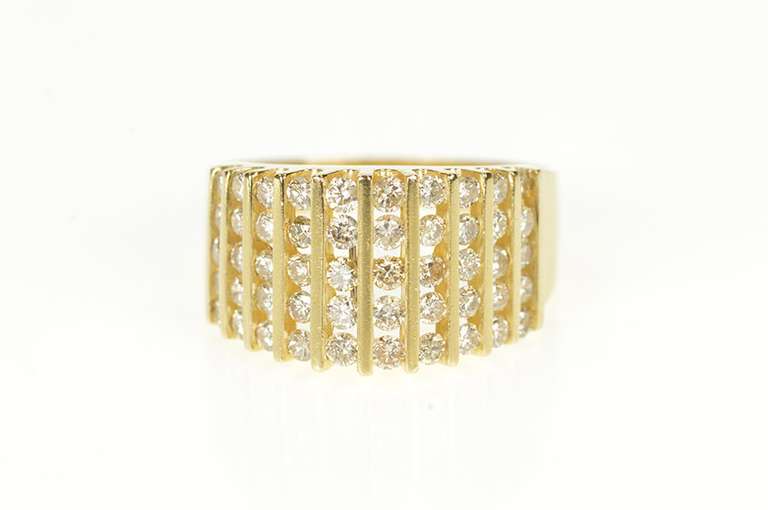 14K Yellow Gold Graduated Diamond Channel Statement Band Ring