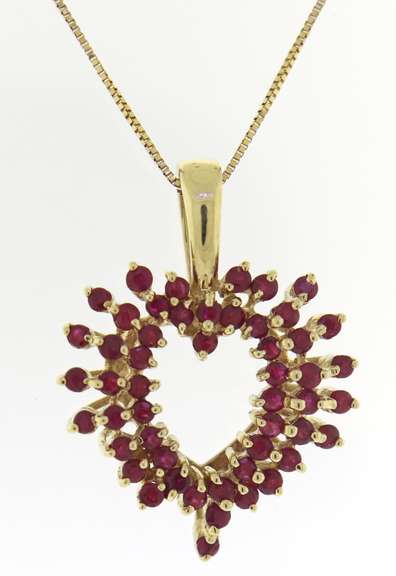 Gorgeous Ruby Spray Style Heart Necklace