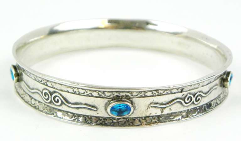 Signed Sterling Bangle with Blue Stones