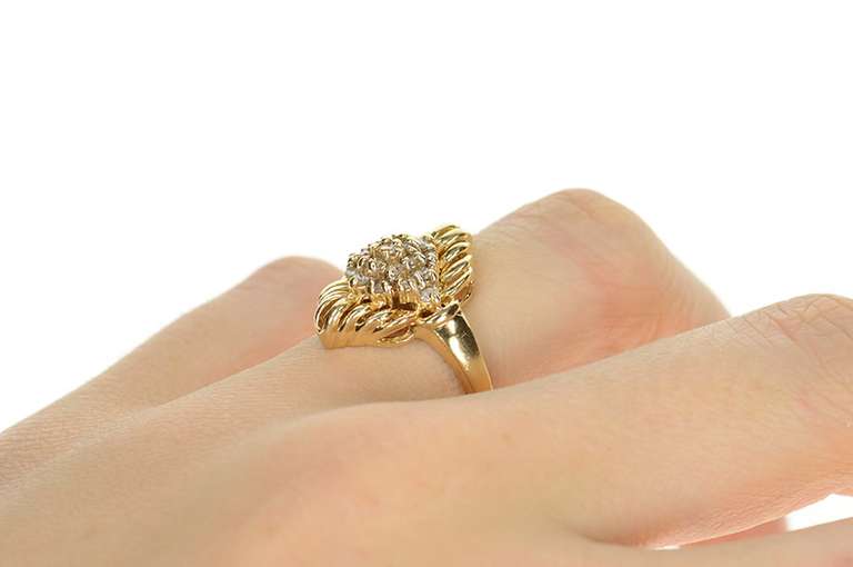 14K Yellow Gold Ornate Diamond Cluster Scalloped Statement Ring